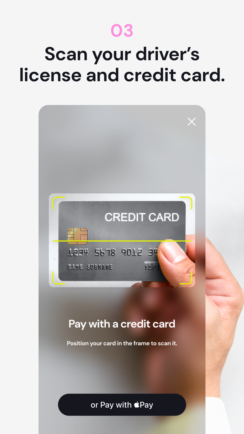 Step 3 in the Autonomy app: scan your license and payment card